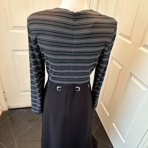 90's Vintage David Warren Black & White Long Sleeves Maxi Dress SZ 10 REDUCED! - Picture 7 of 13